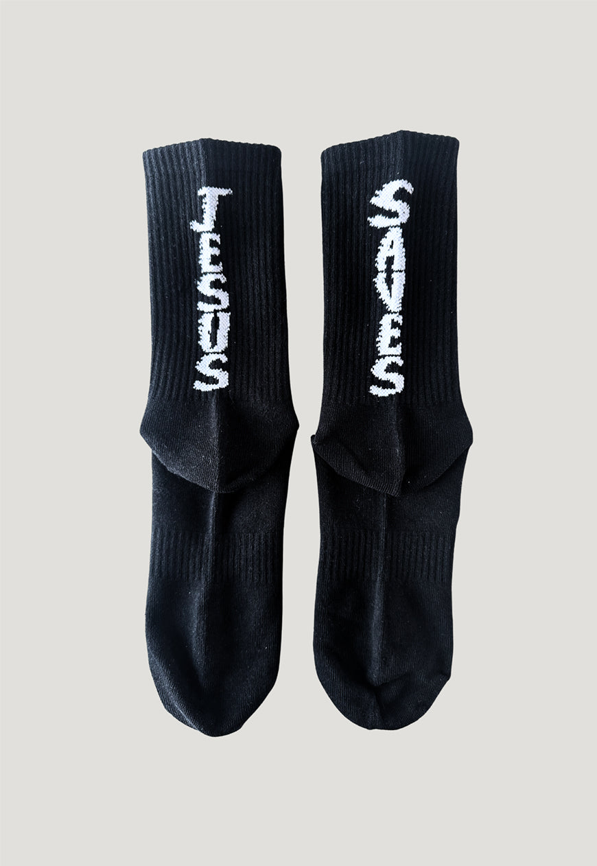 "JESUS SAVES" FIRE SOCKS BLACK