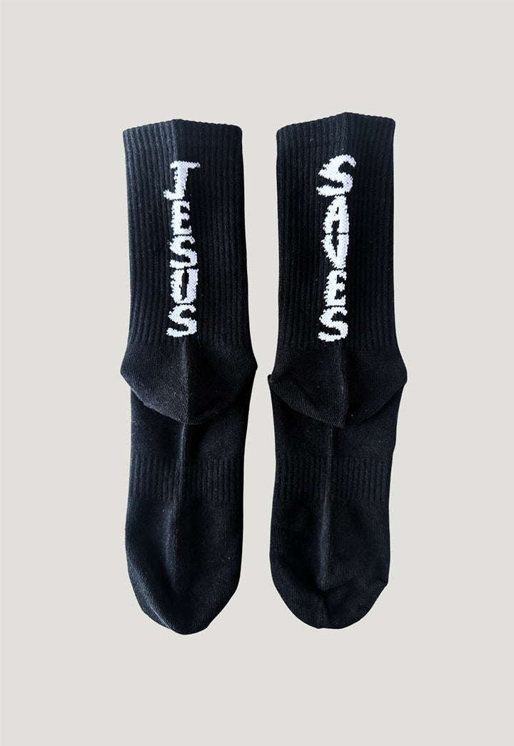 "JESUS SAVES" FIRE SOCKS BLACK